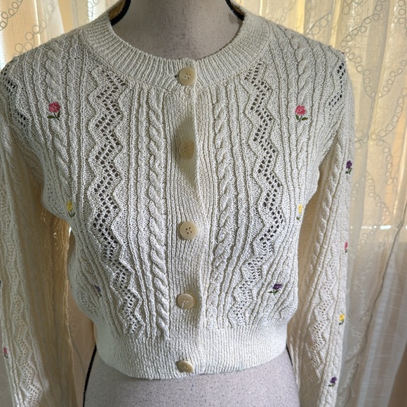 Zara Cream Chunky Knit Cropped Cardigan, S - Picture 3 of 9